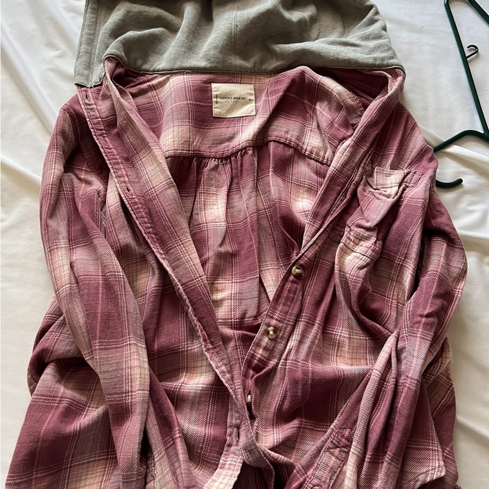 Lucky brand women’s hooded cropped flannel